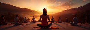 Spiritual community meditating.
